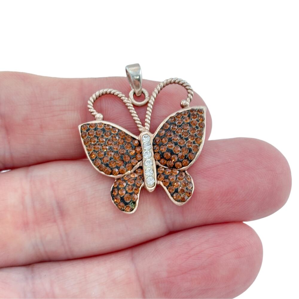 Vintage Sterling Silver S925 Pavé Crystal Butterfly Pendant